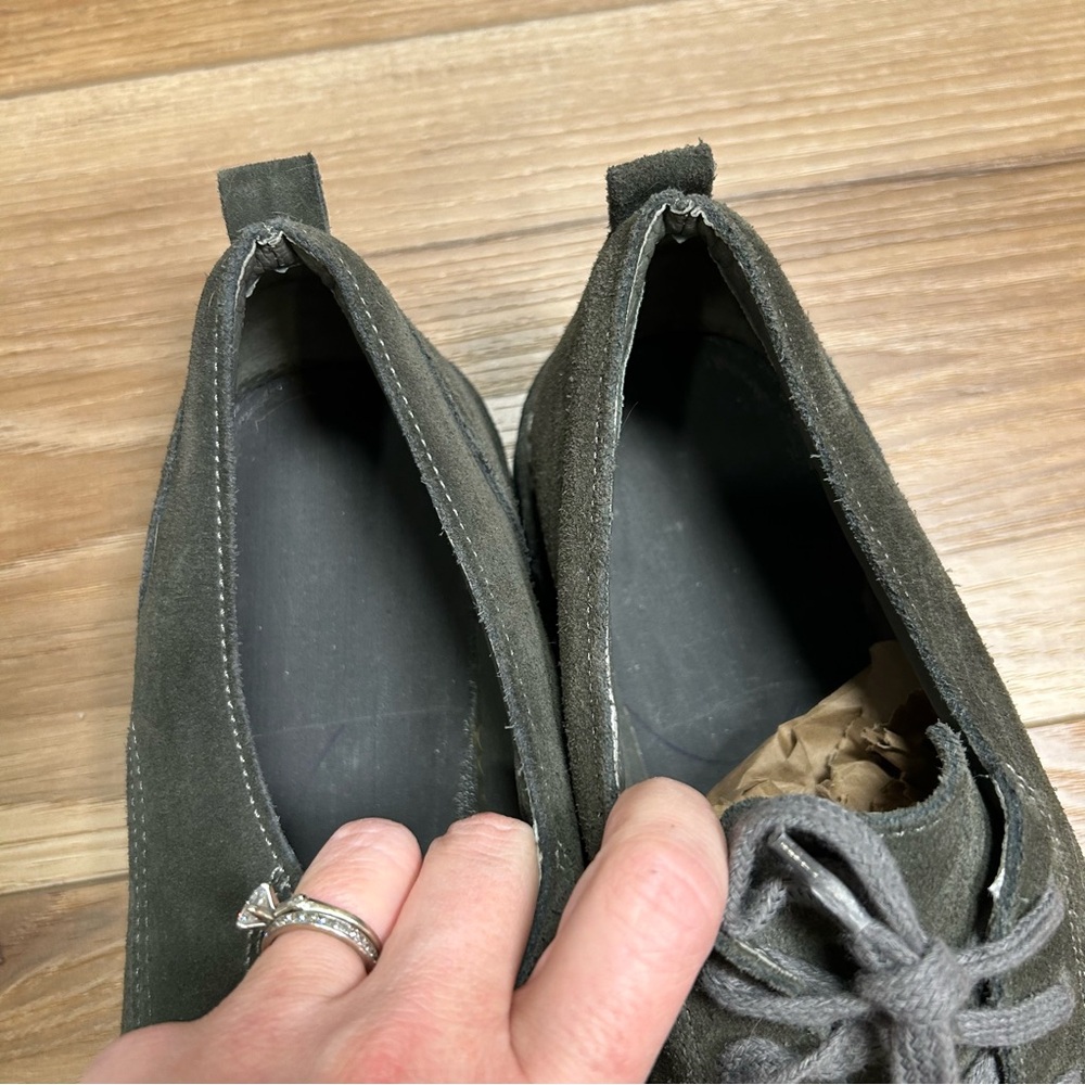 LL bean mens suede Oxford lace up toe top shoes size 12W Ee moc toe green gray - Picture 6 of 11